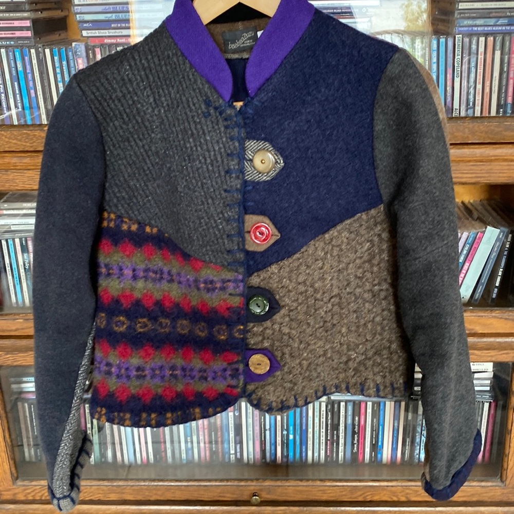 Upcycled Wool BAABAAZUZU Cropped Boxy Jacket Mandarin Collar Size Small/Extra SM